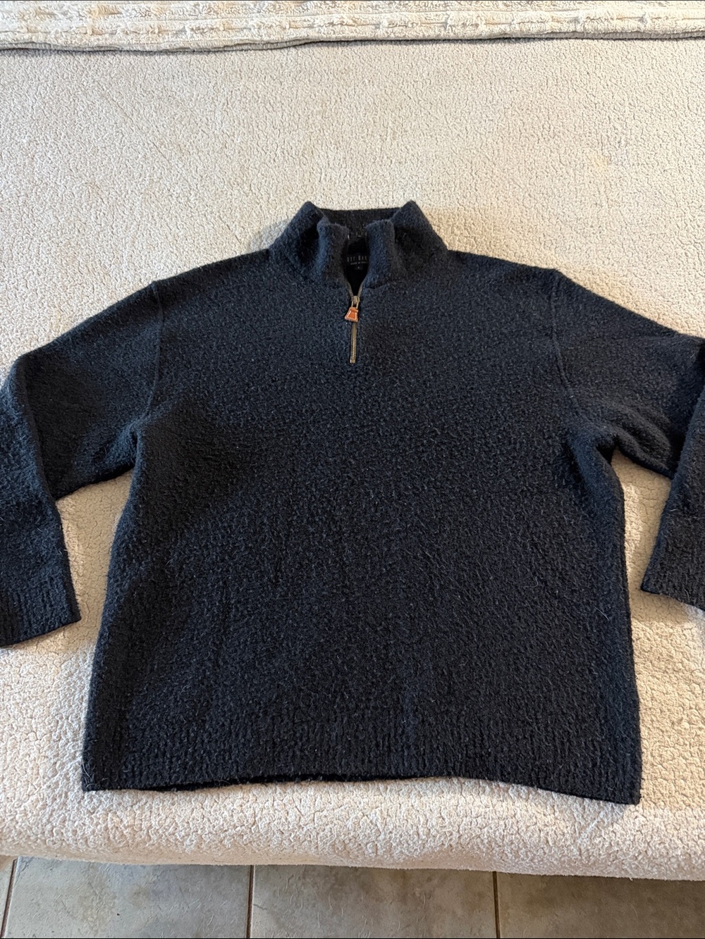 Scott Barber Wool Blend Men's Half-Zip Textured Sweater - Black Large